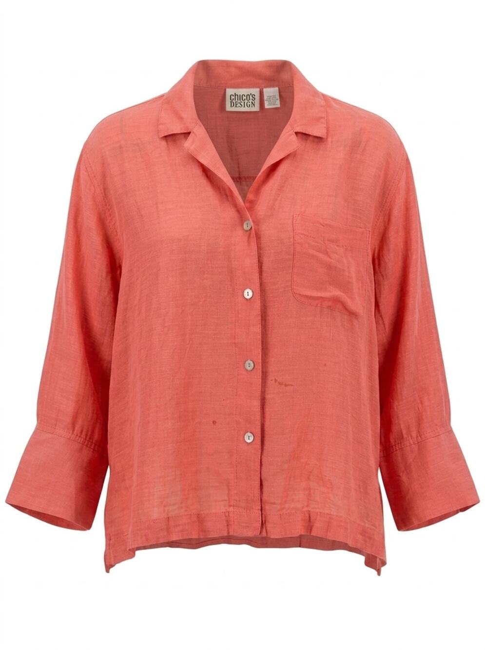 Vintage Chico's Design Silk Blend 3/4 Sleeve Button-Up Shirt Women Size 1
